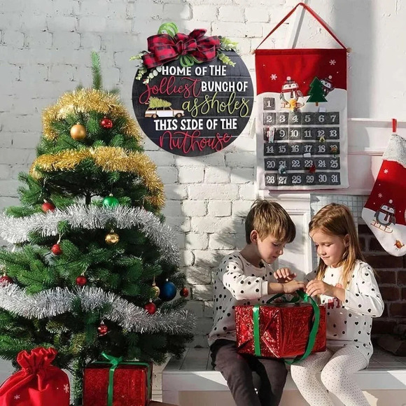 Hanging Christmas Wood Welcome Door Sign for  Home - Picture 2 of 6